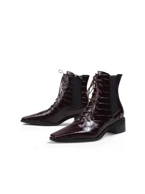 Croc-Embossed Lace-Up Purple Chelsea Boot