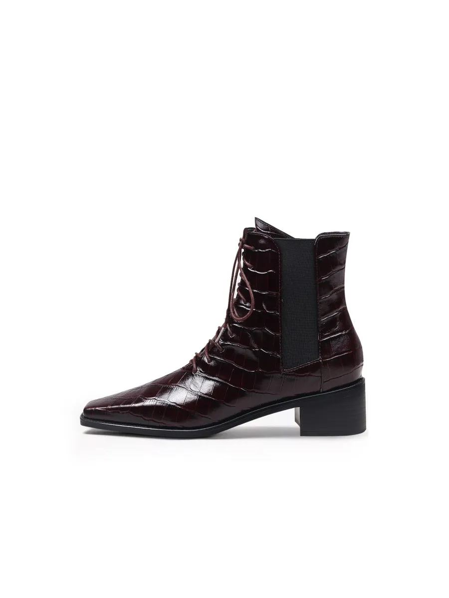 Croc-Embossed Lace-Up Purple Chelsea Boot