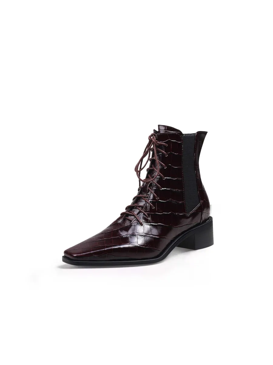 Croc-Embossed Lace-Up Purple Chelsea Boot