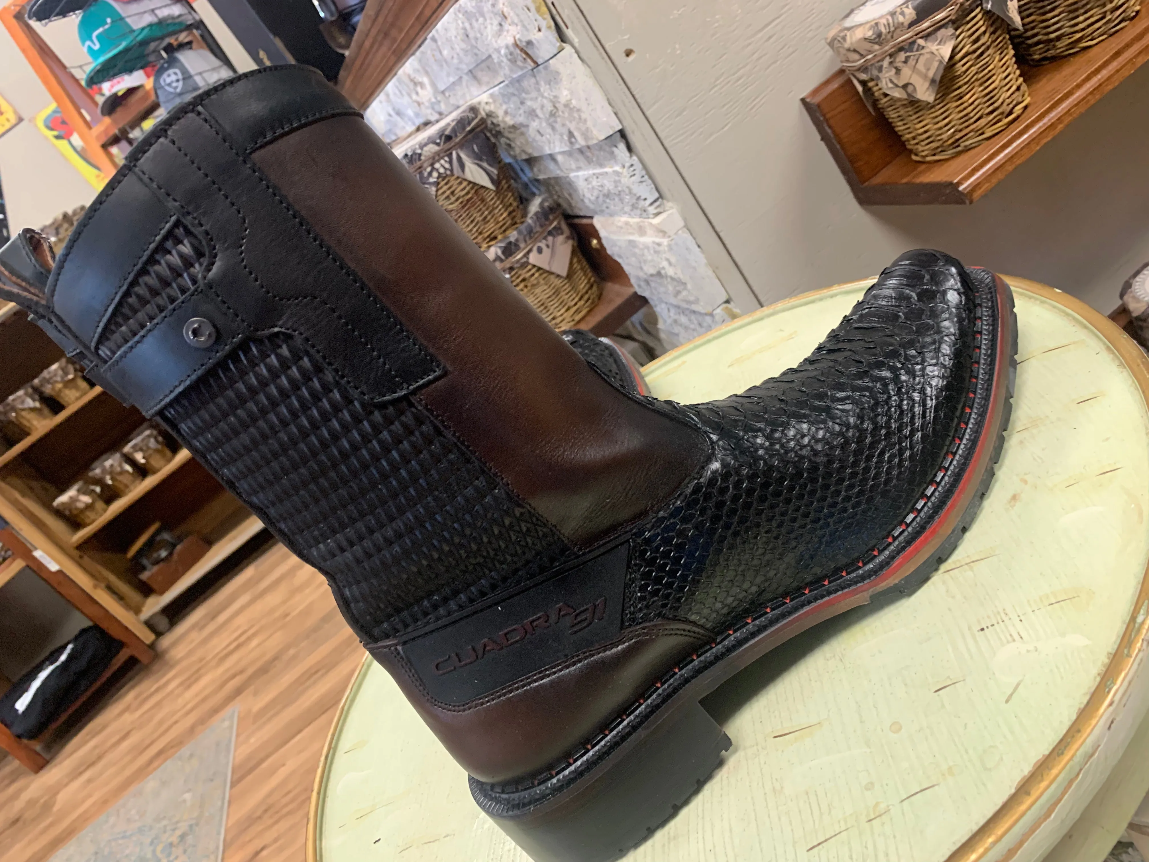 CUADRA MENS BLACK  BROWN PYTHON ZIPPER NARROW SQUARE