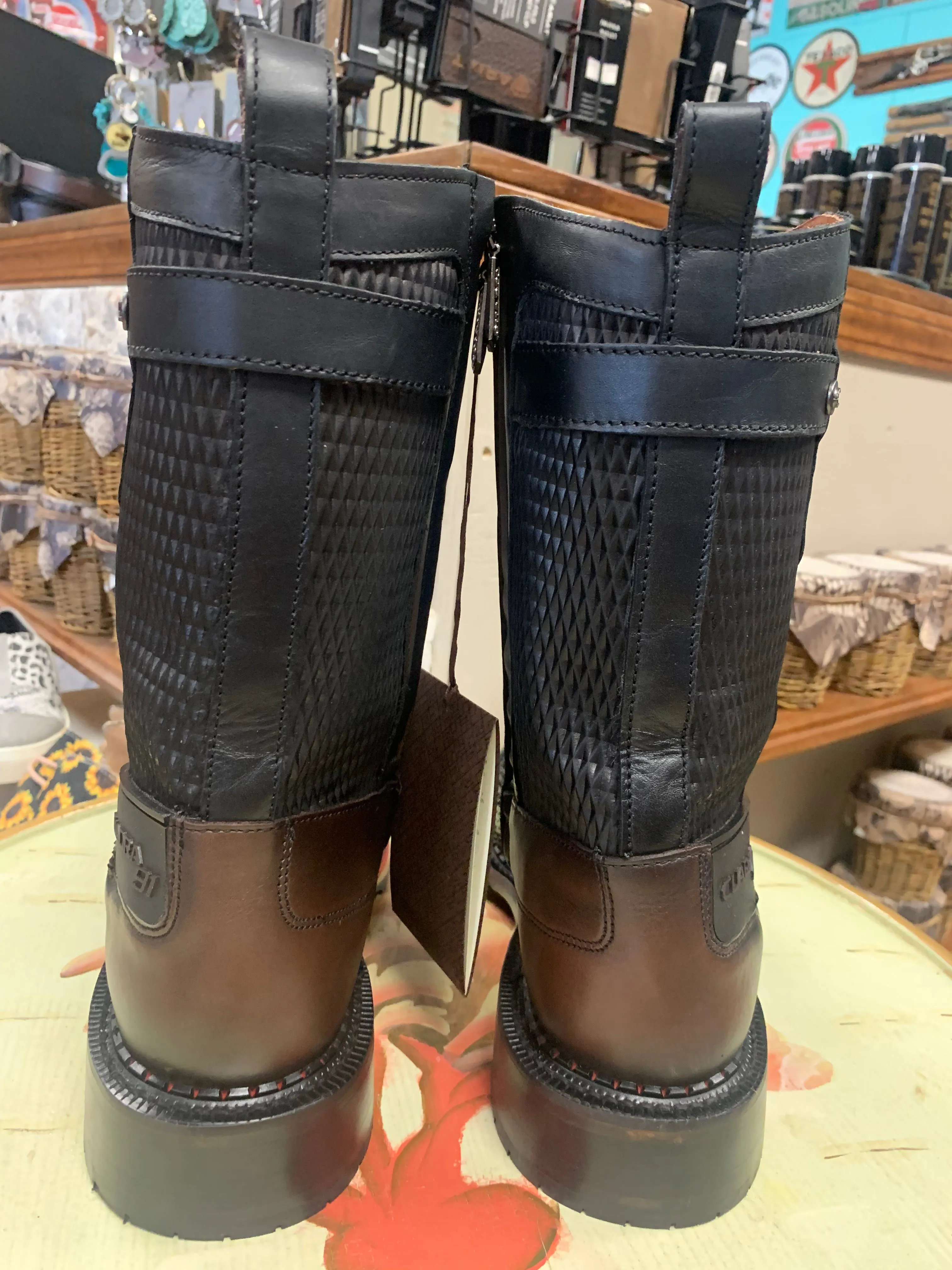 CUADRA MENS BLACK  BROWN PYTHON ZIPPER NARROW SQUARE