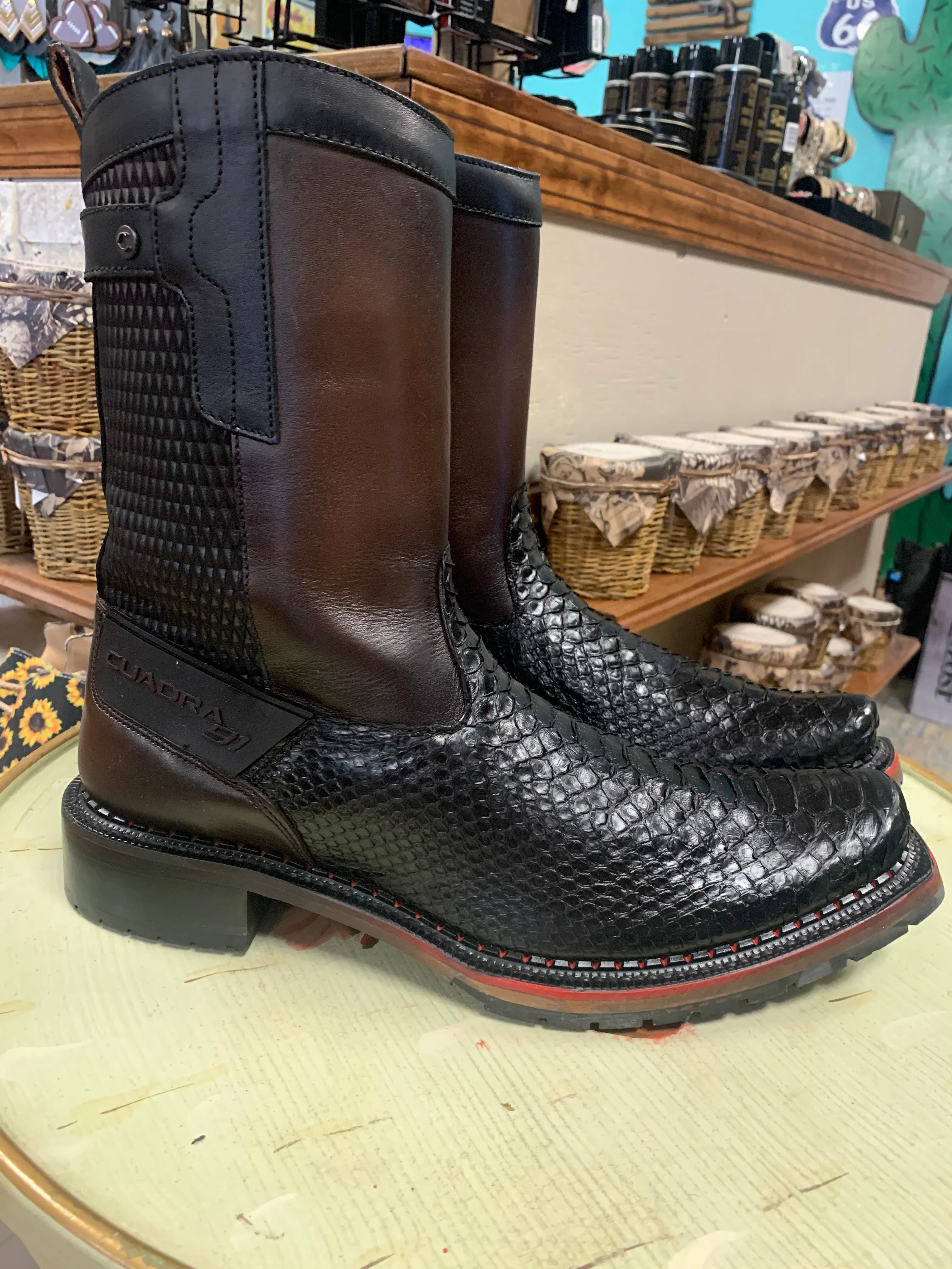 CUADRA MENS BLACK  BROWN PYTHON ZIPPER NARROW SQUARE