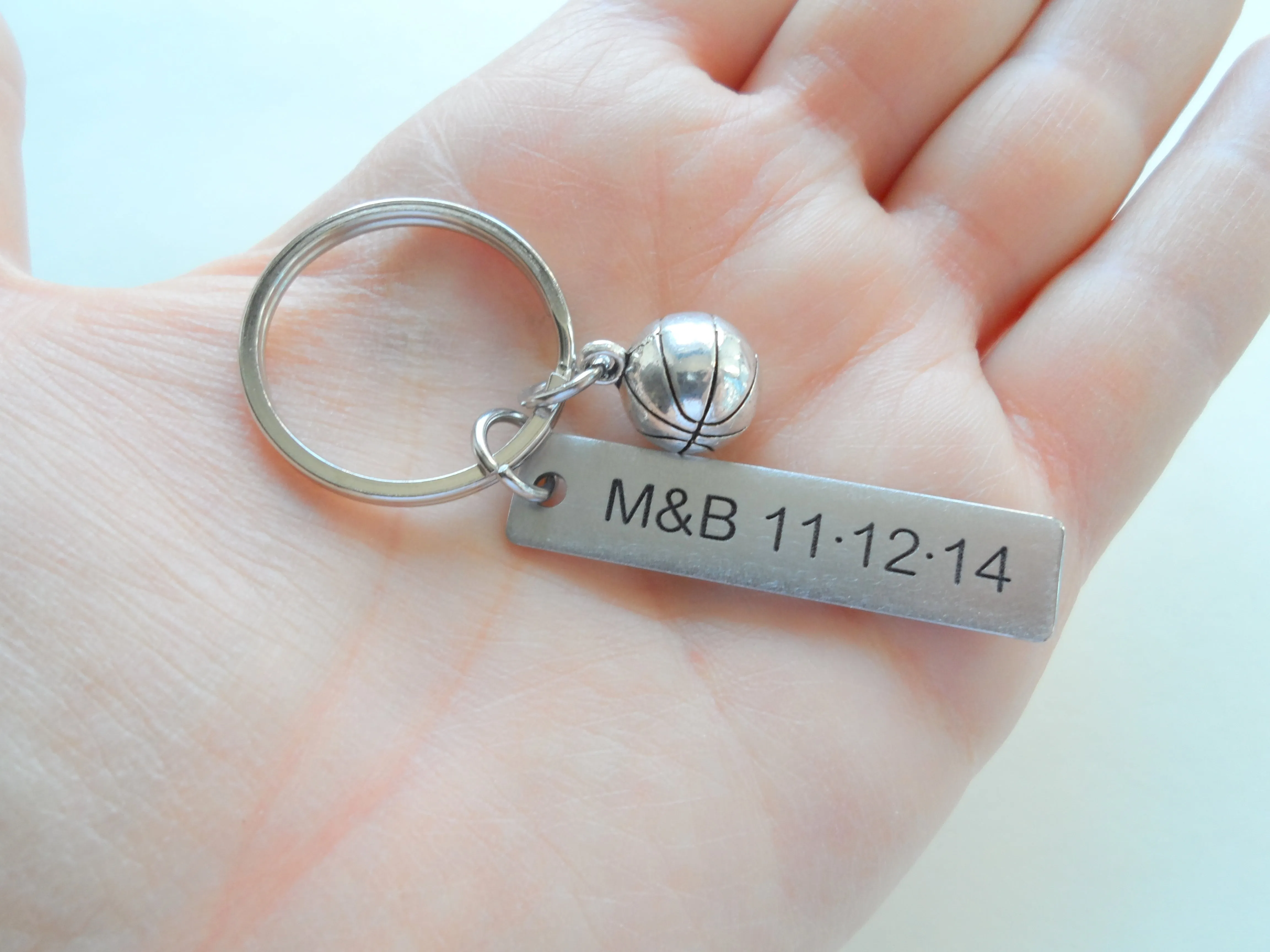 Custom Engraved Basketball Keychain, Steel Tag Engraved Basketball Fan Keychain Gift