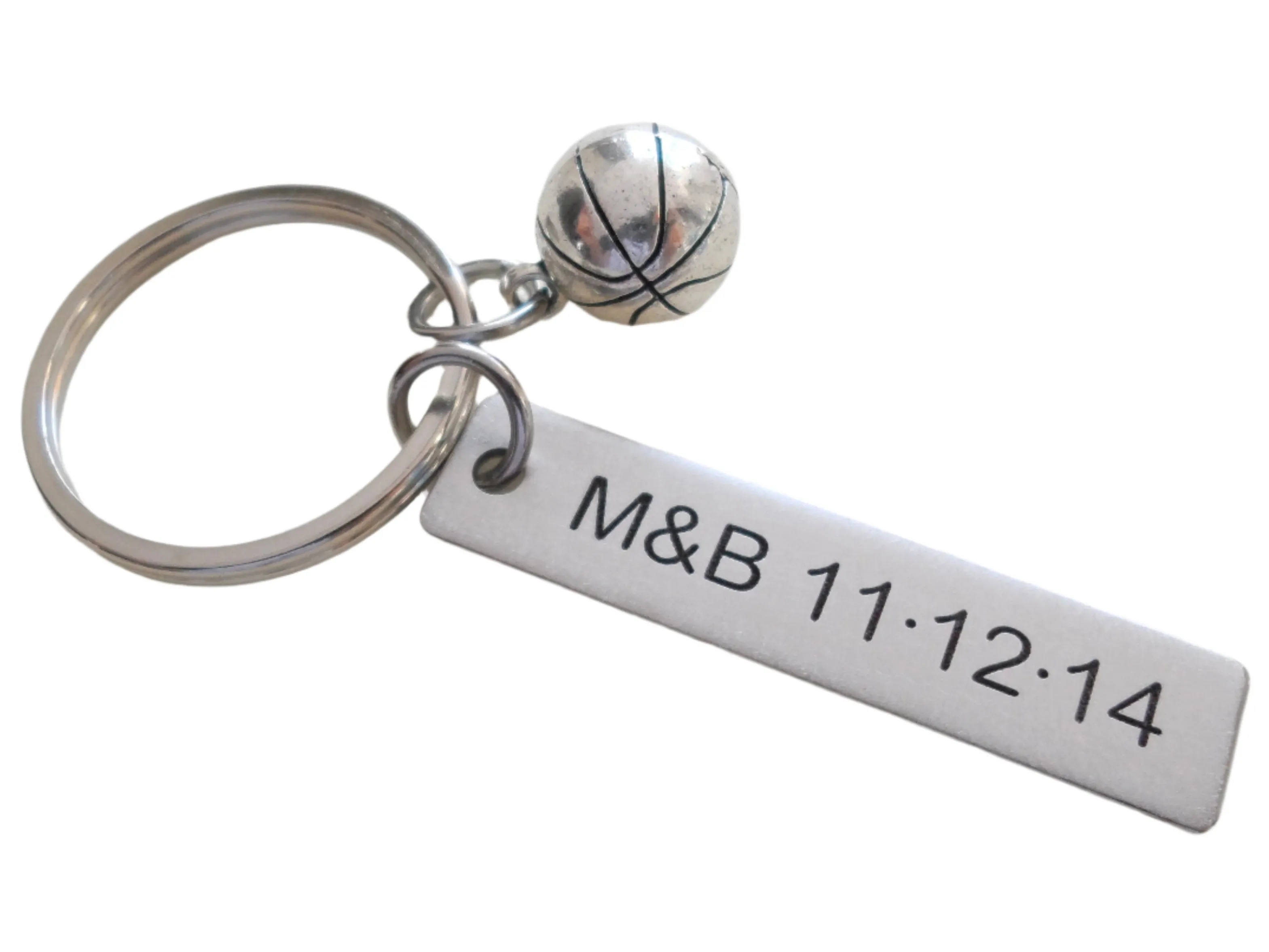 Custom Engraved Basketball Keychain, Steel Tag Engraved Basketball Fan Keychain Gift