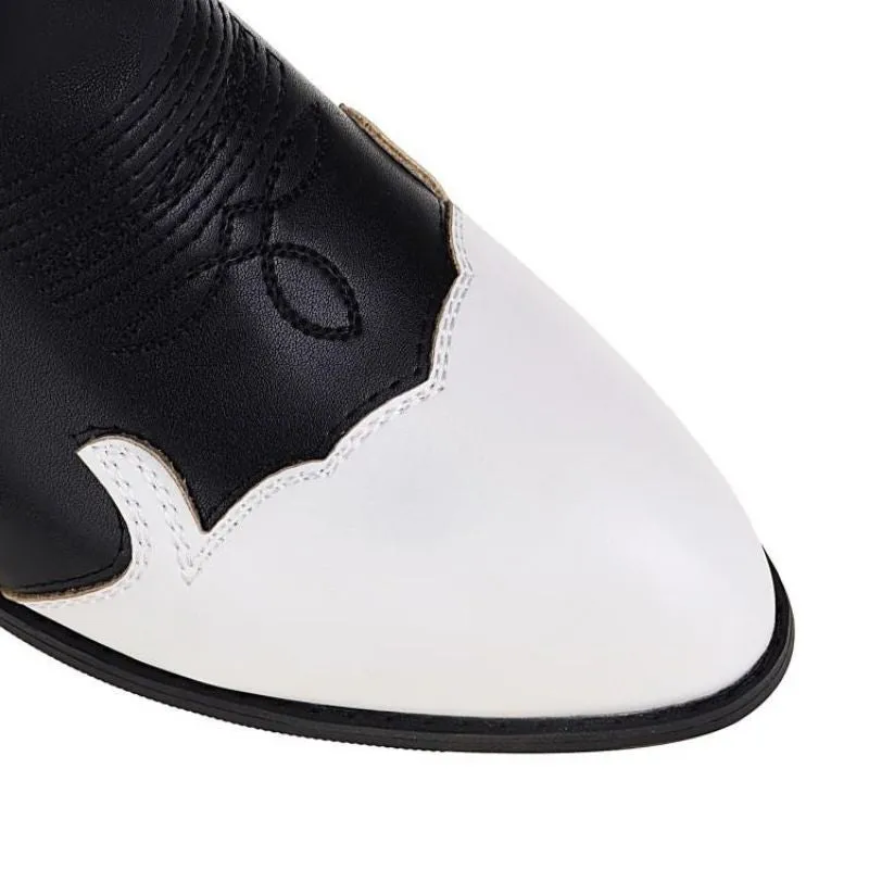 Customized Black And White Contrast Leather Western Boots