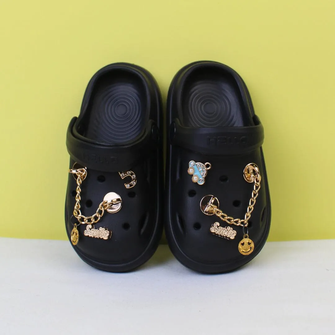 Dashing Black Luxury Kids Clogs