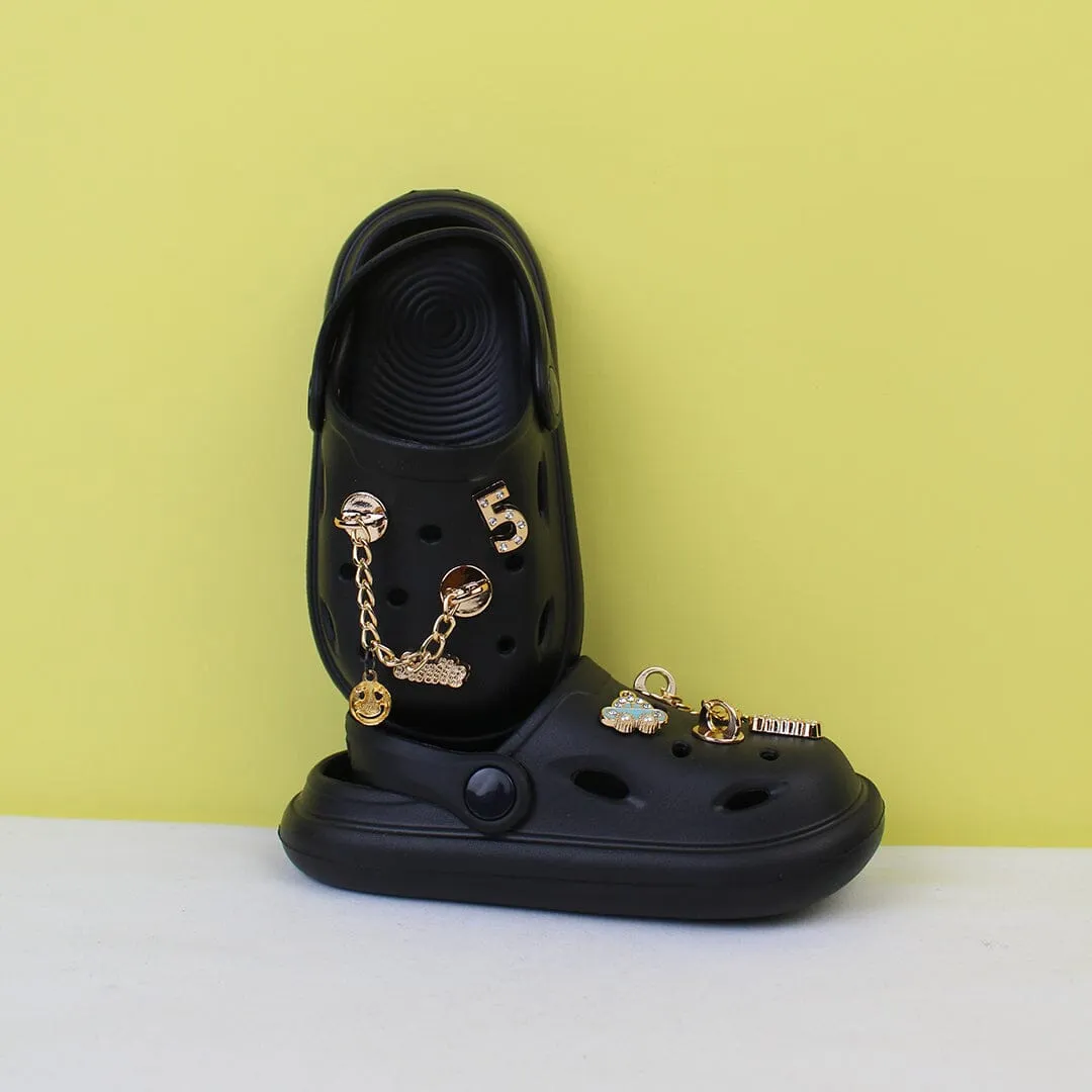 Dashing Black Luxury Kids Clogs