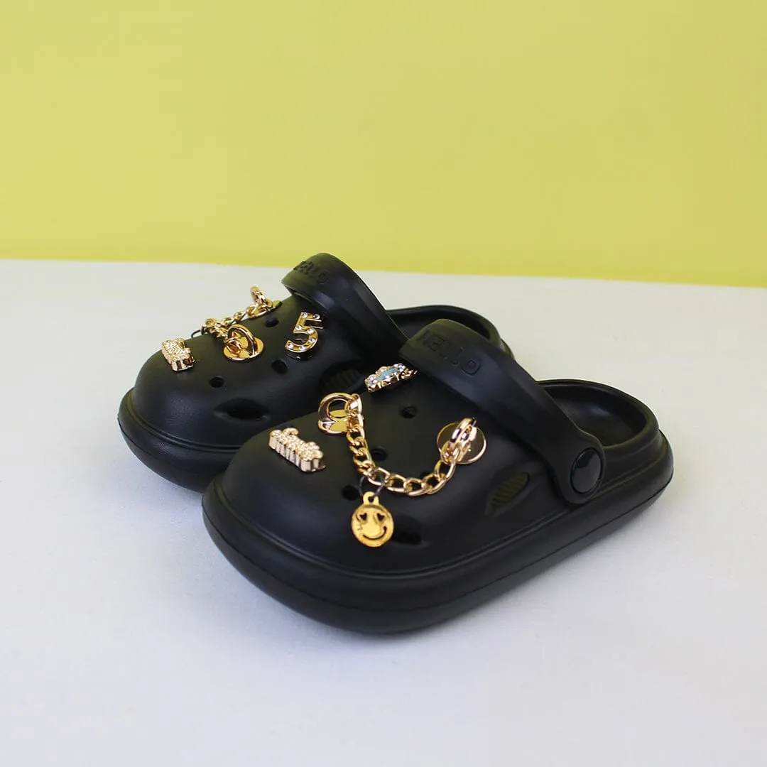 Dashing Black Luxury Kids Clogs