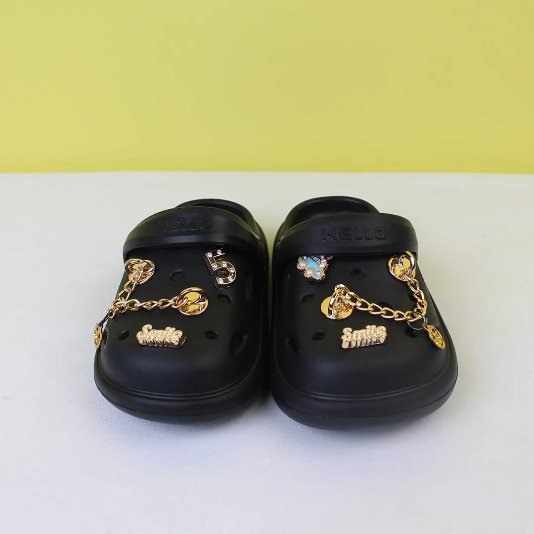 Dashing Black Luxury Kids Clogs