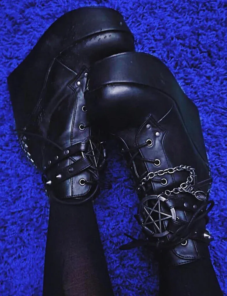 DEMONIA POISON-101 - BLACK VEGAN LEATHER - WOMENS US SIZE 7