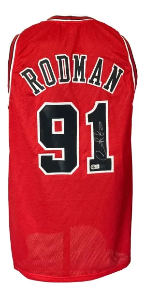 Dennis Rodman Chicago Signed Red Basketball Jersey BAS