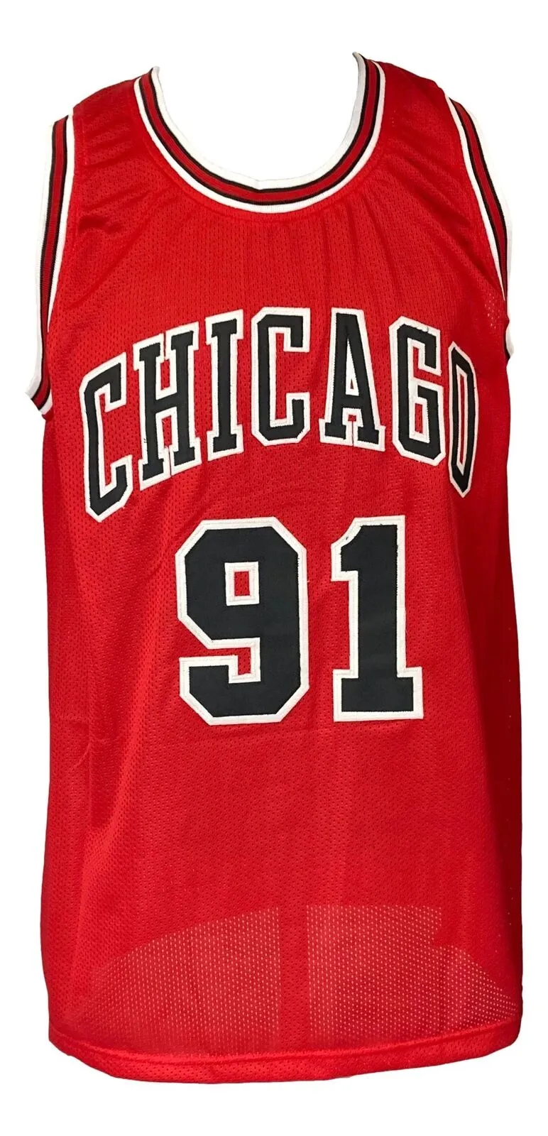 Dennis Rodman Chicago Signed Red Basketball Jersey BAS