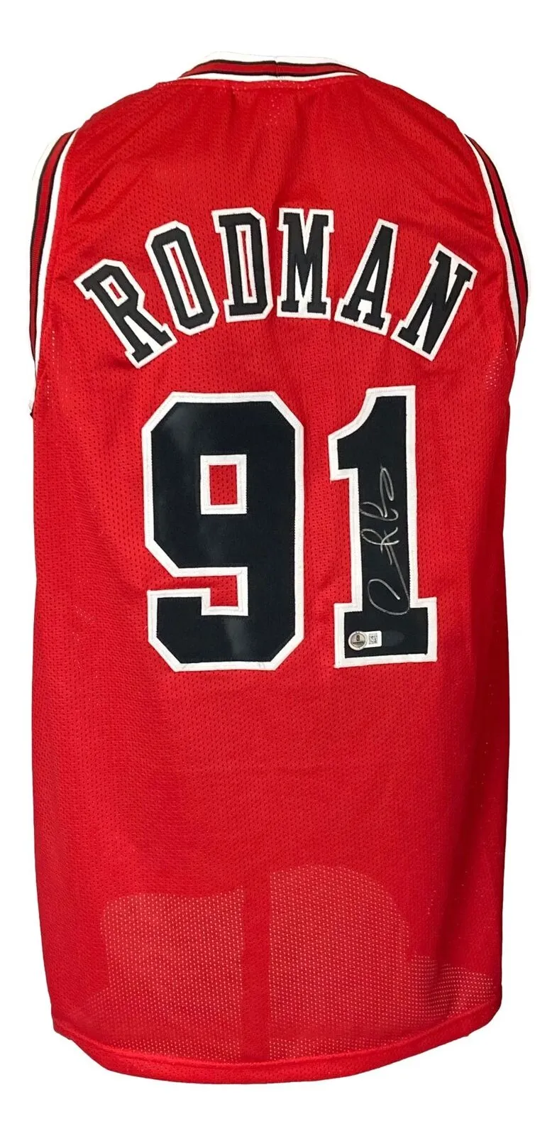 Dennis Rodman Chicago Signed Red Basketball Jersey BAS