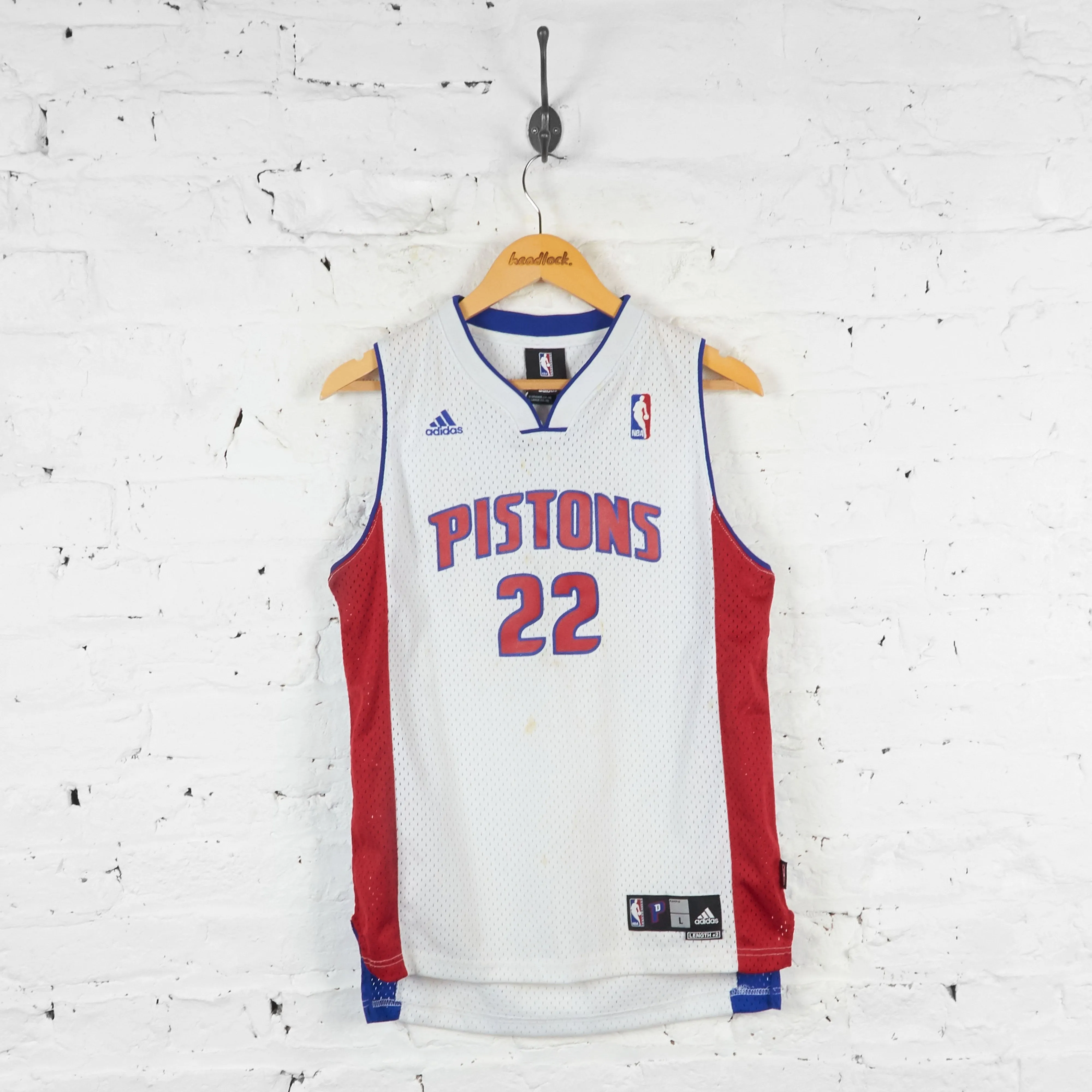 Detroit Pistons Signed Adidas Prince Basketball Jersey Vest - White - L Boys