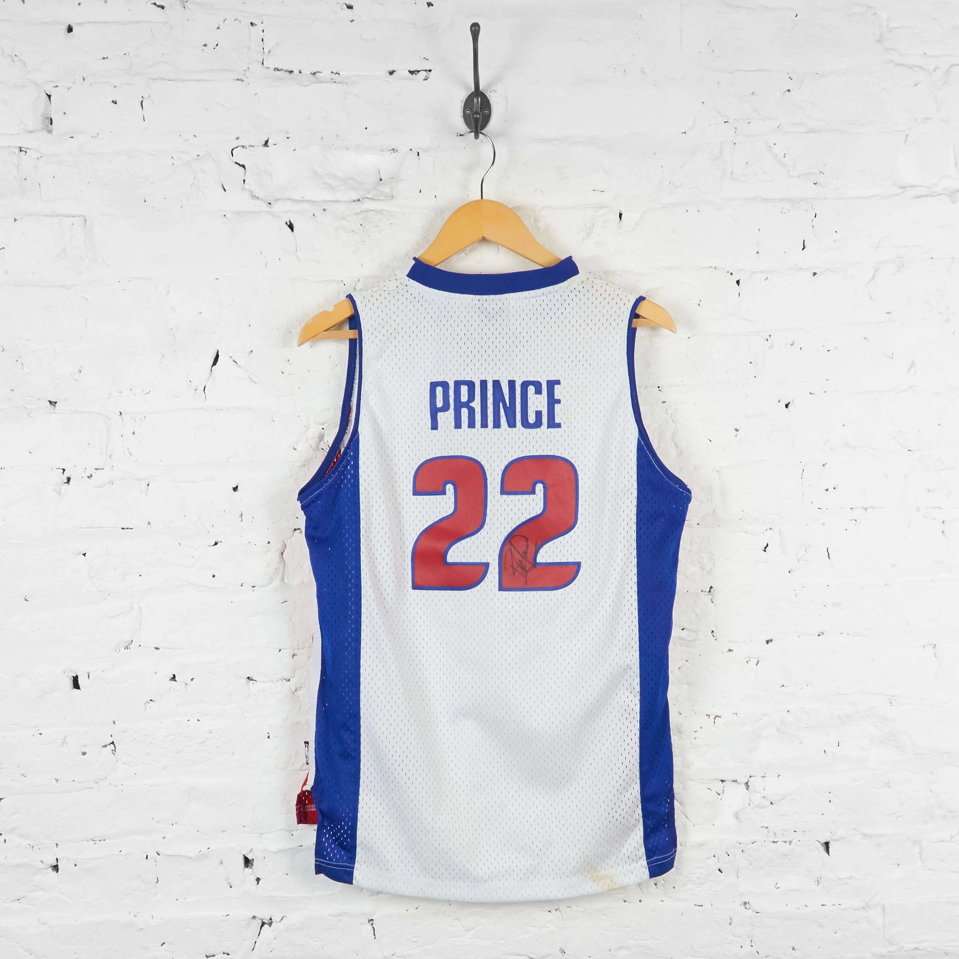 Detroit Pistons Signed Adidas Prince Basketball Jersey Vest - White - L Boys