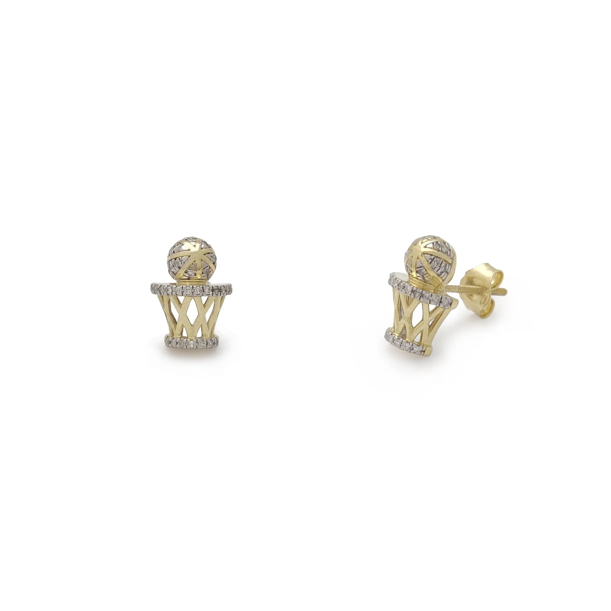 Diamond Basketball Ball & Hoop Stud Earrings (10K)