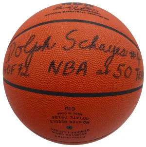 Dolph Schayes Autographed NBA Leather Basketball 76ers HOF 72 Team Beckett