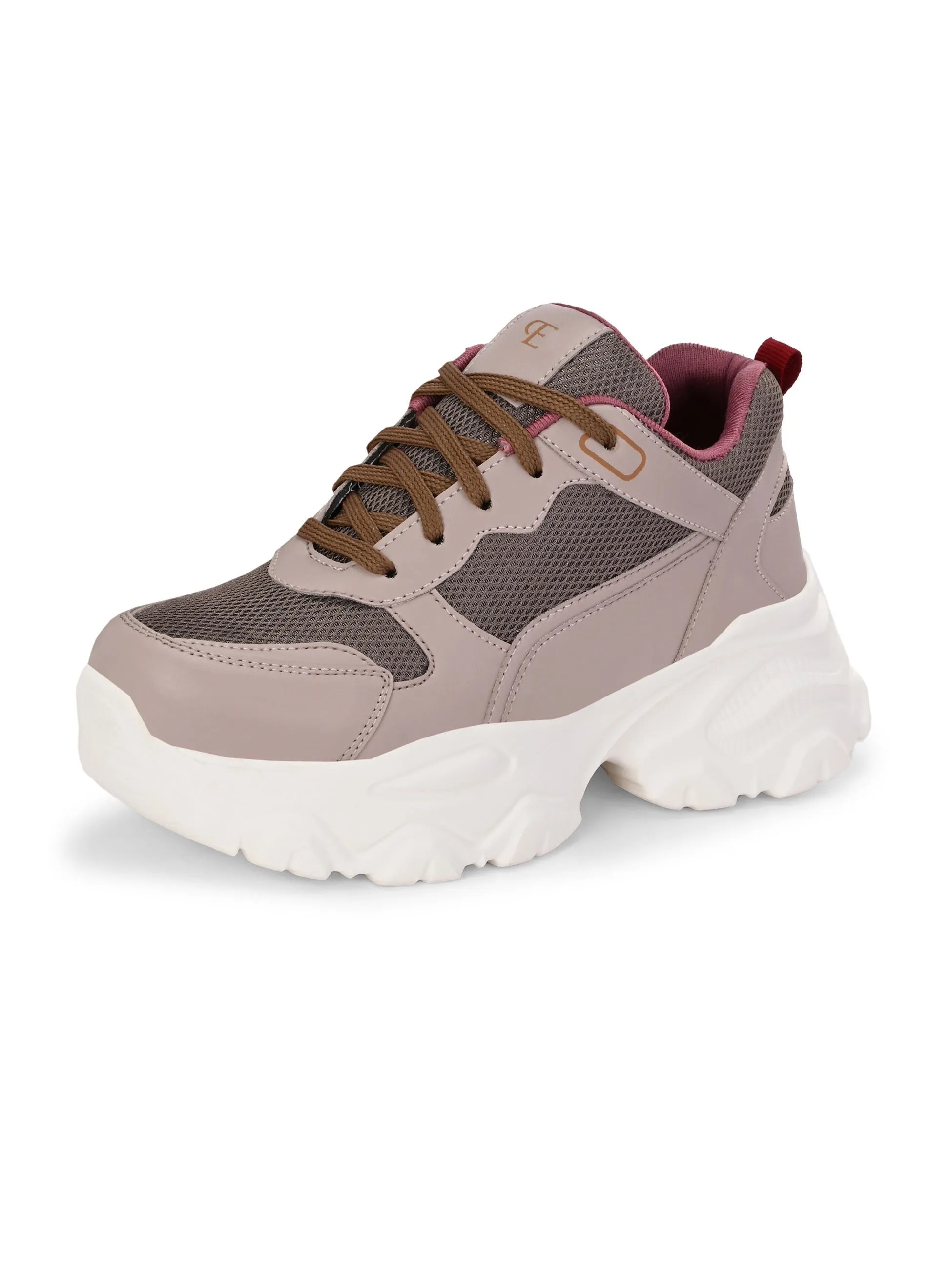 EL PASO Women Faux Leather Casual Lace Up Sneakers