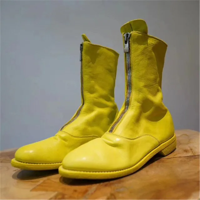 Fashion Zipped Boots Fall  Fluorescent Green Soft Leather Round Toe Flat Heel Riding Motorcycle Boots кроссовки женские