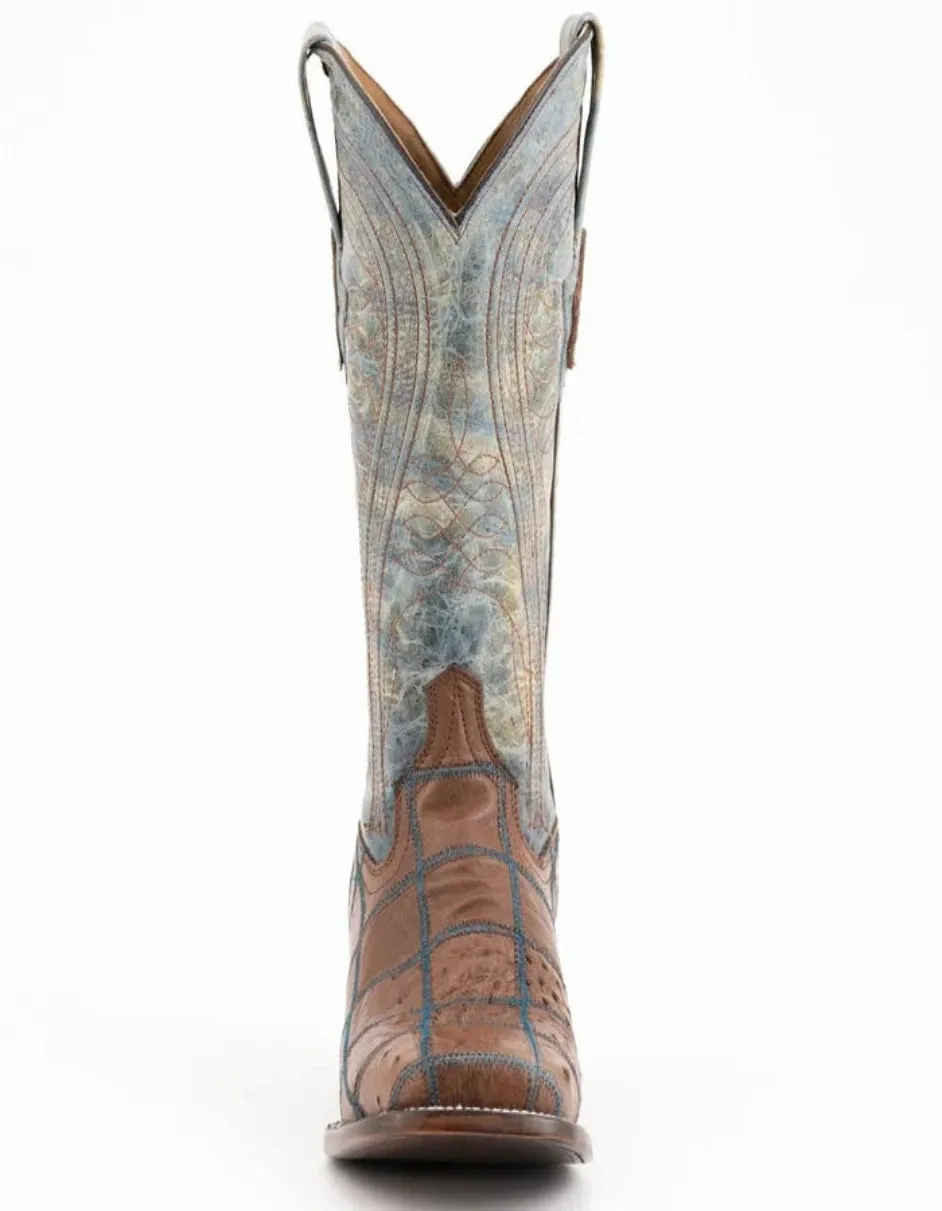 Ferrini Men's Pinto Patch Ostrich Square Toe Boots Handcrafted - Kango Brown 1169307