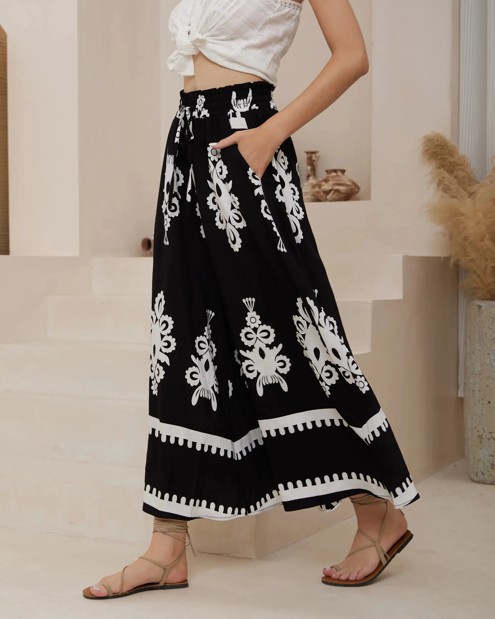 Furla Wide Leg Drawstring Pants - Black