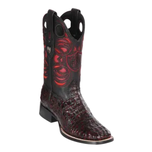 Genuine Caiman Hornback Wide Square Toe Boot in BlackCherry