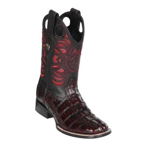 Genuine Caiman Tail Wide Square Toe Boot in BlackCherry