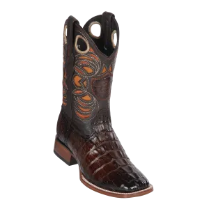 Genuine Caiman Tail Wide Square Toe Boot in Faded Brown