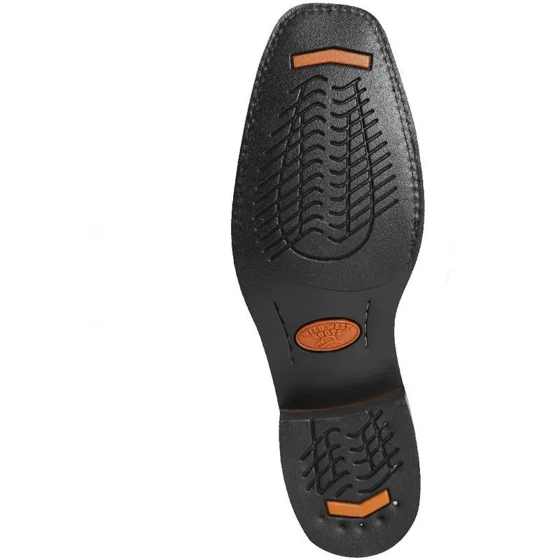 Genuine Leather Square Toe Boot with Rubber Outsole in Pull Up Black