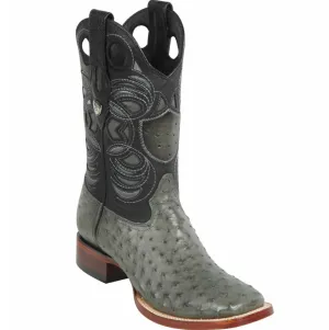 Genuine Ostrich Wide Square Toe Boot in Gray