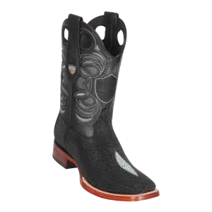 Genuine Single Stone Stingray Wide Square Toe Boot in Black