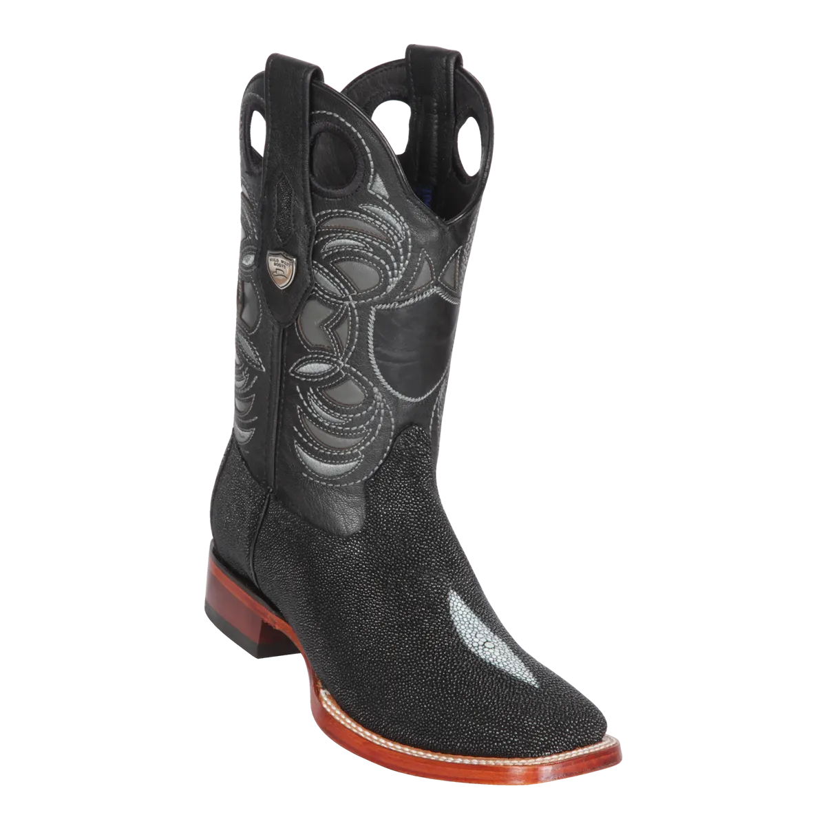 Genuine Single Stone Stingray Wide Square Toe Boot in Black