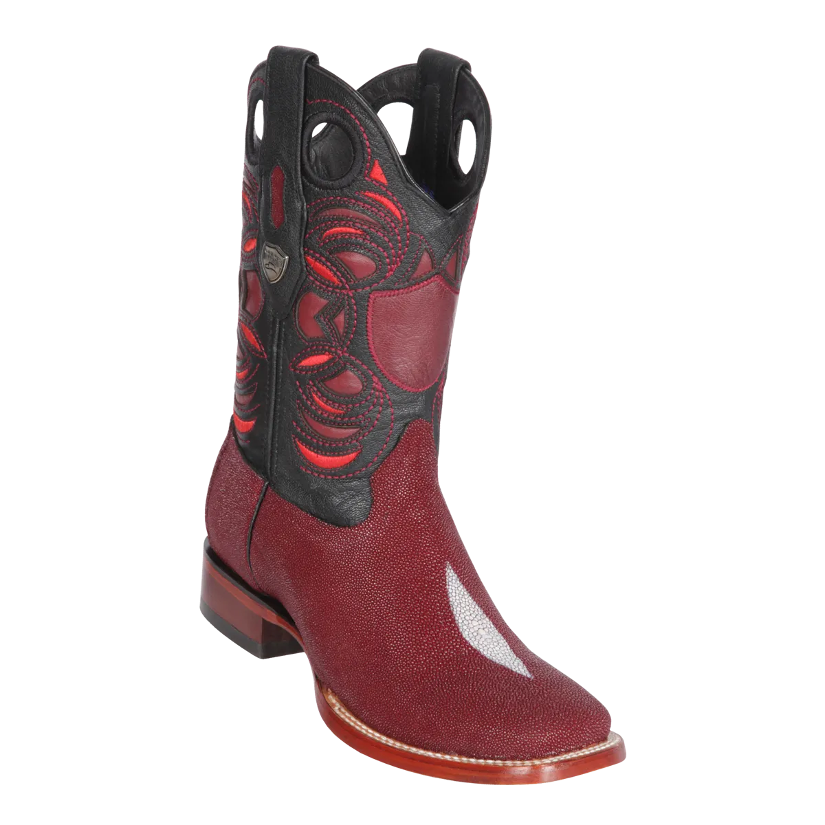 Genuine Single Stone Stingray Wide Square Toe Boot in Burgundy