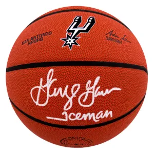 George Gervin Signed Spurs Logo Wilson NBA Basketball w/Iceman - (SCHWARTZ COA)