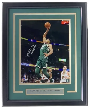Giannis Antetokounmpo Signed Framed 11x14 Milwaukee Bucks Dunk Photo JSA