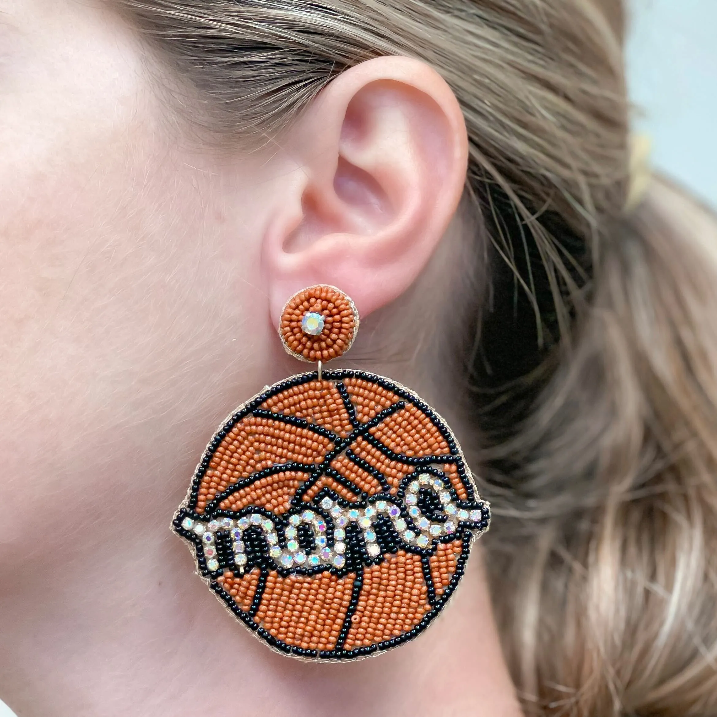 Glitzy Basketball Mama Beaded Dangle Earrings