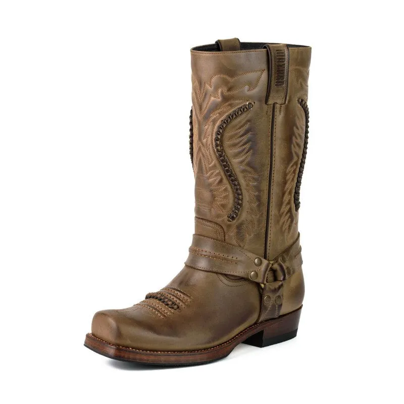 Handcrafted Brown Leather Women's and Men's Biker Boots 02