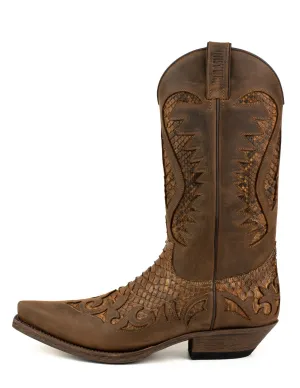 Handcrafted Men's Cowboy Country Western Boots Terra Brown Oiled Leather 2567