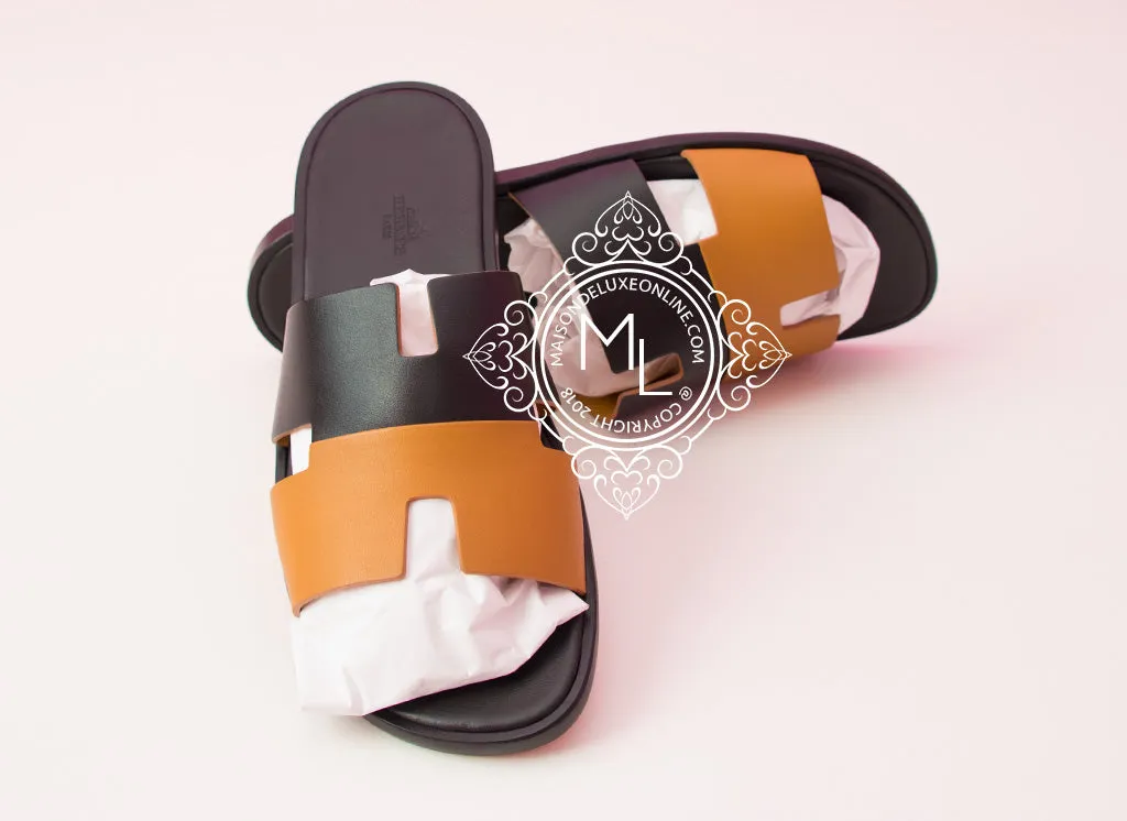 Hermes Men's Black / Natural Izmir Sandal 44 Shoes