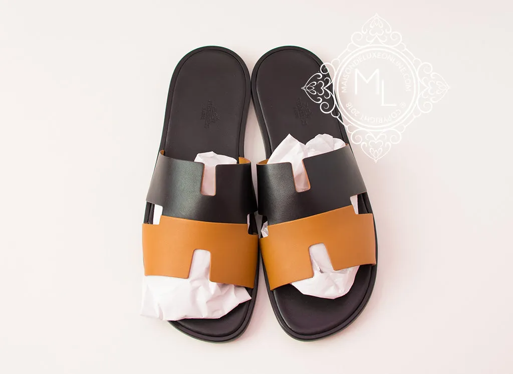 Hermes Men's Black / Natural Izmir Sandal 44 Shoes