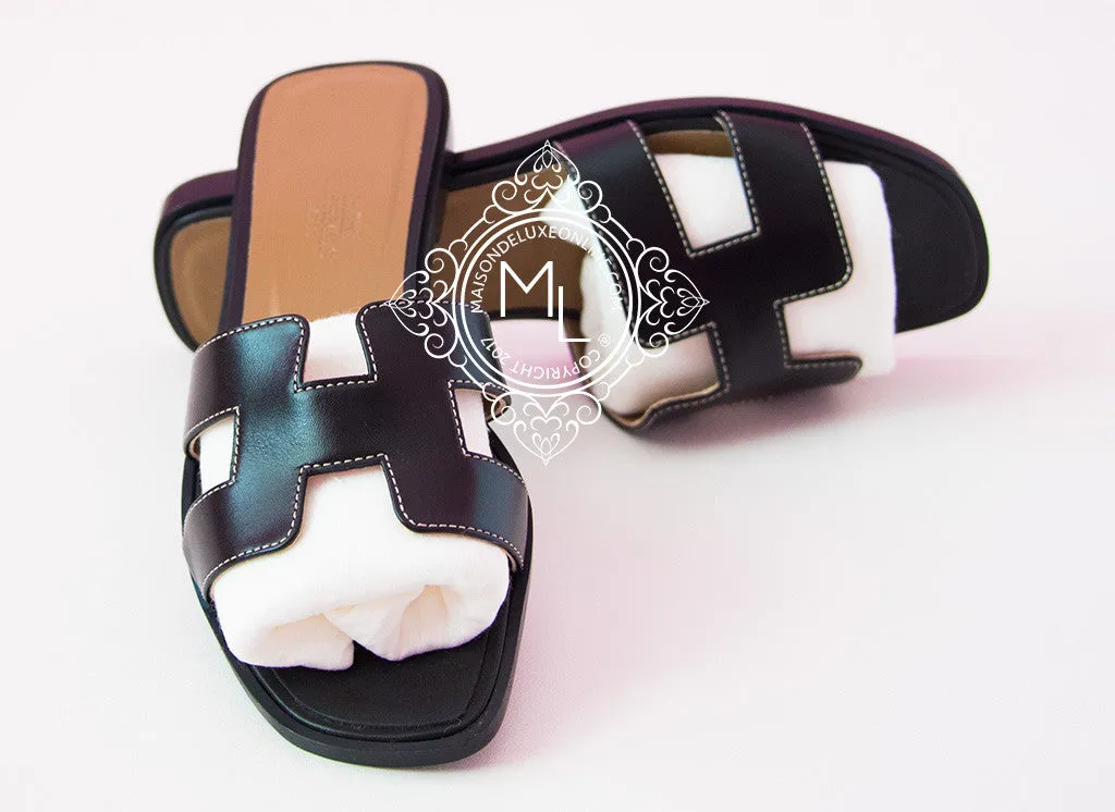 Hermes Womens Black Oran Sandal Slipper 36 Shoes