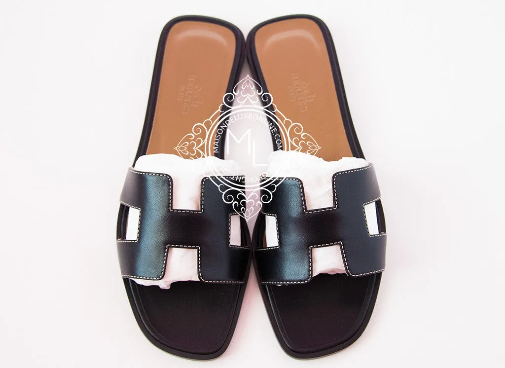 Hermes Womens Black Oran Sandal Slipper 37 Shoes