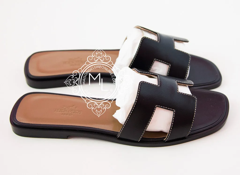 Hermes Womens Black Oran Sandal Slipper 37 Shoes