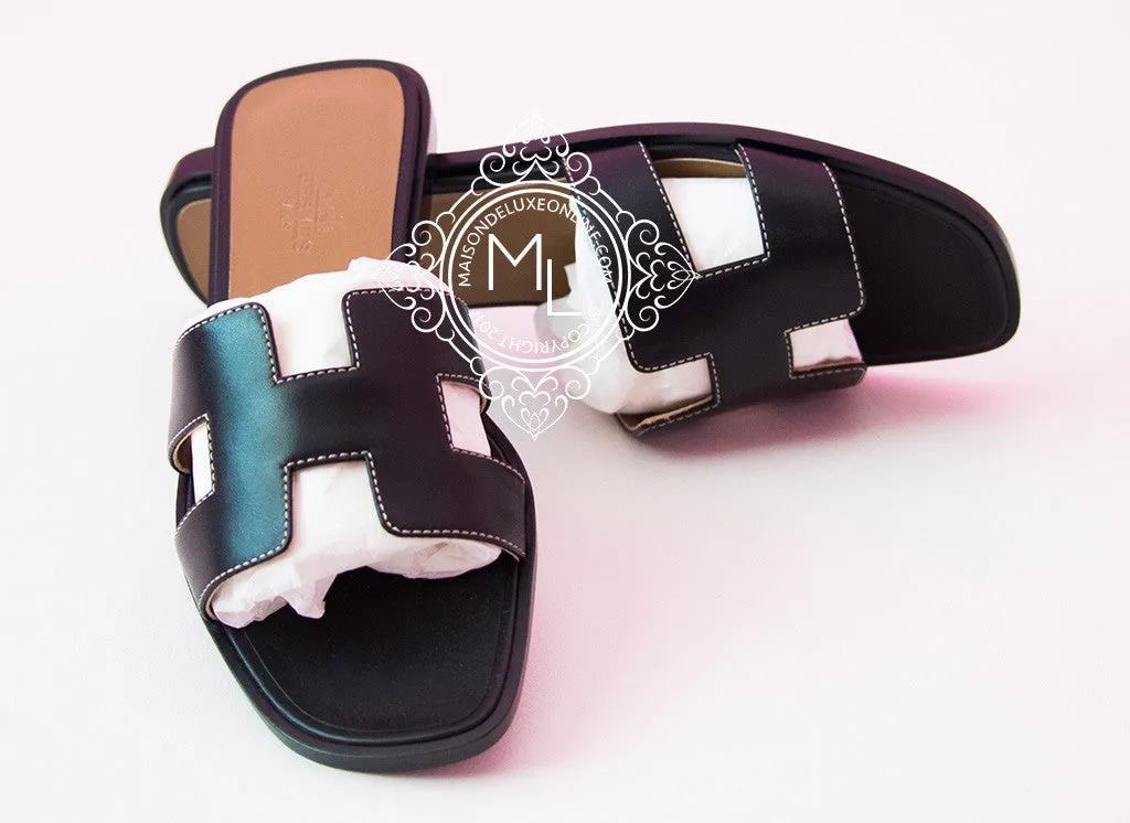Hermes Womens Black Oran Sandal Slipper 37 Shoes