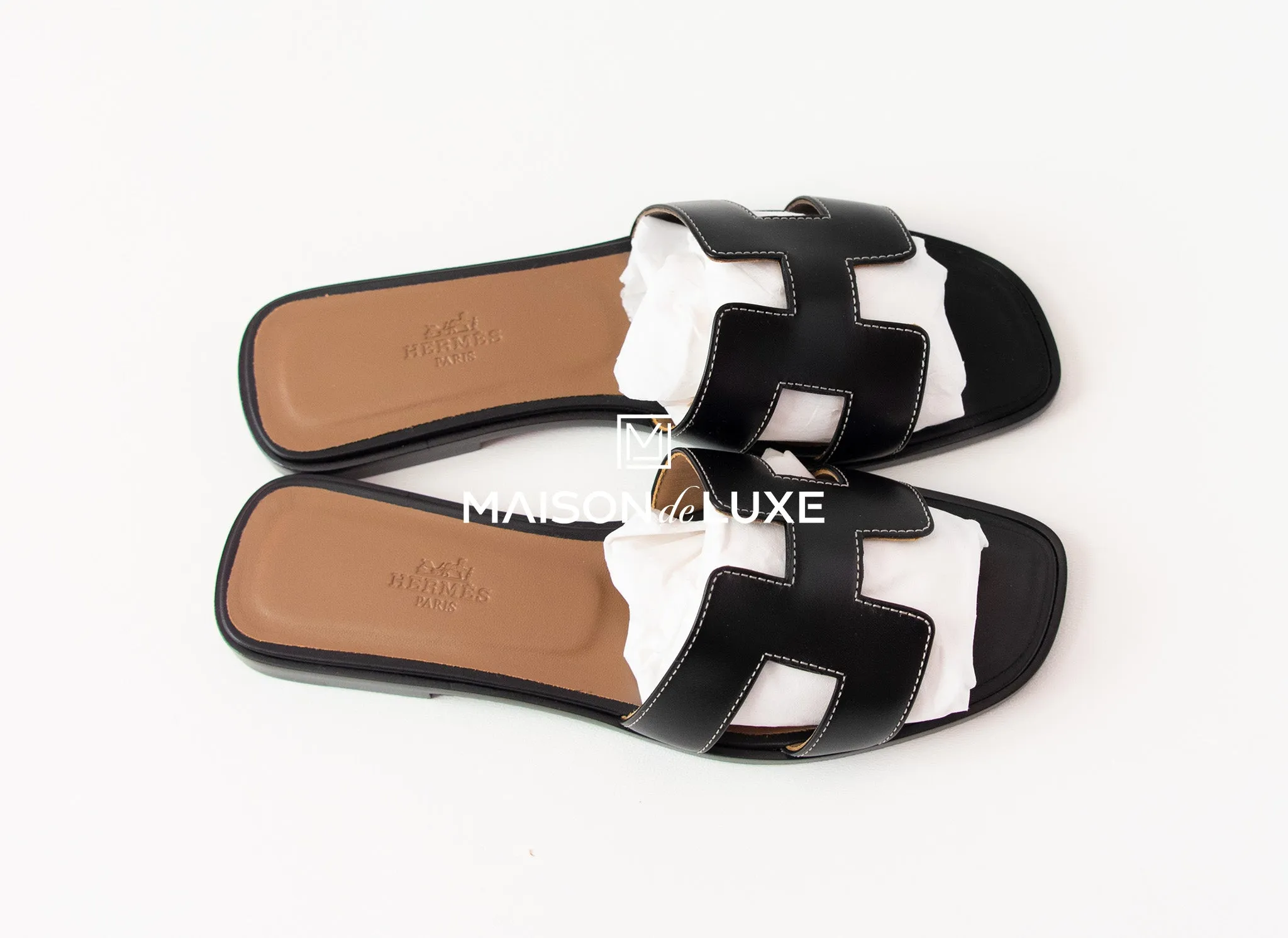 Hermes Womens Black Oran Sandal Slipper 38 Shoes