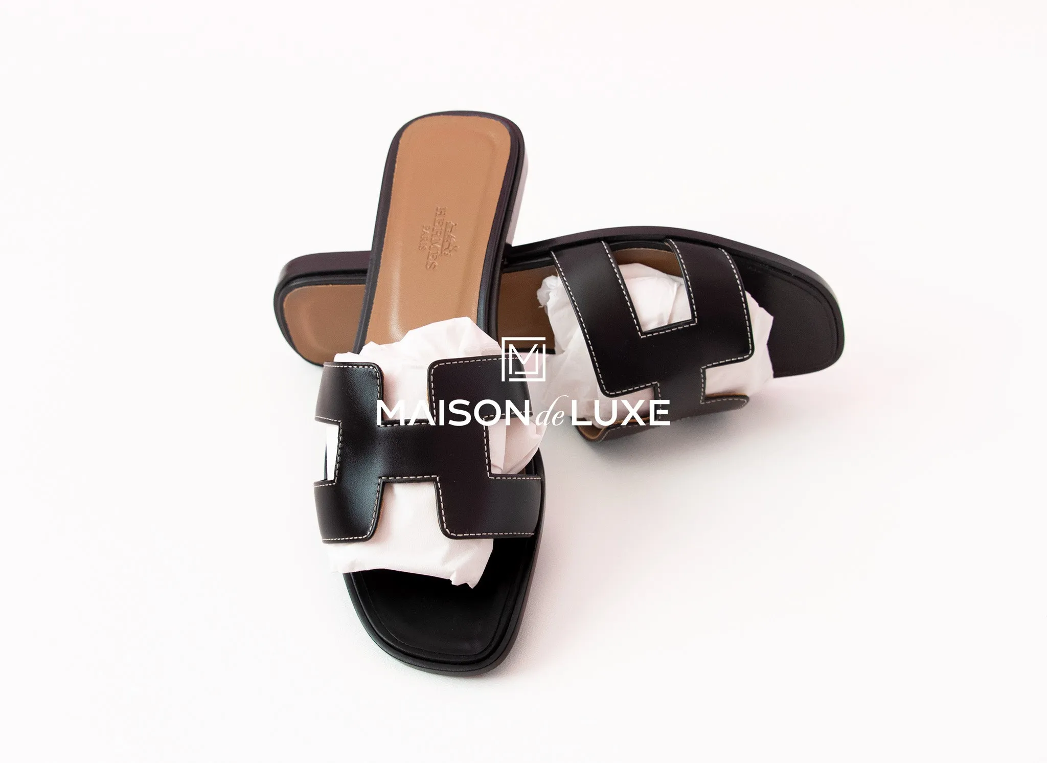 Hermes Womens Black Oran Sandal Slipper 38 Shoes