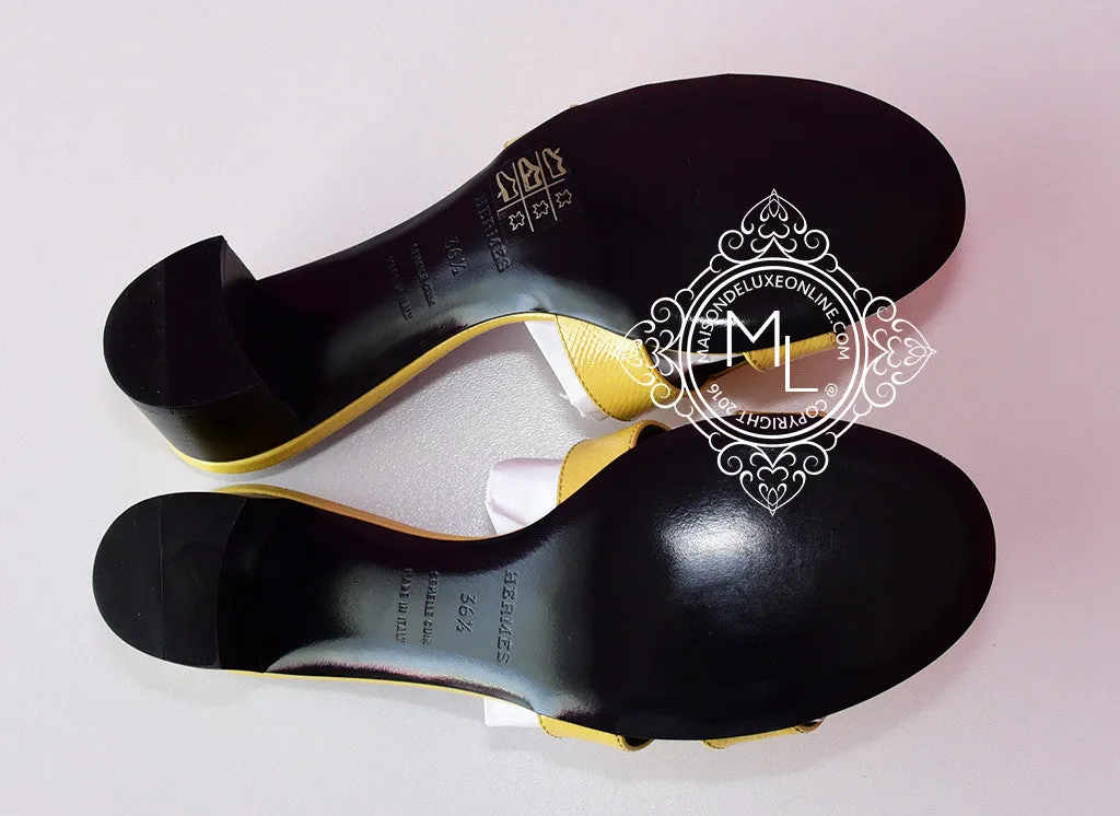 Hermes Womens Jaune Poussi Oasis Patent Sandal Slipper 36.5 Shoes