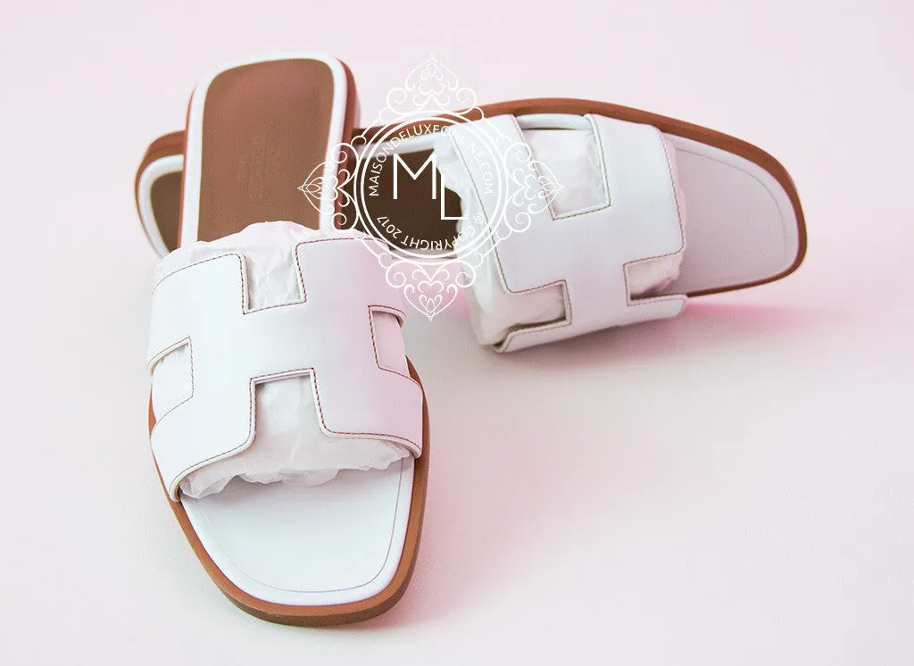 Hermes Womens White Oran Sandal Slipper 37 Shoes