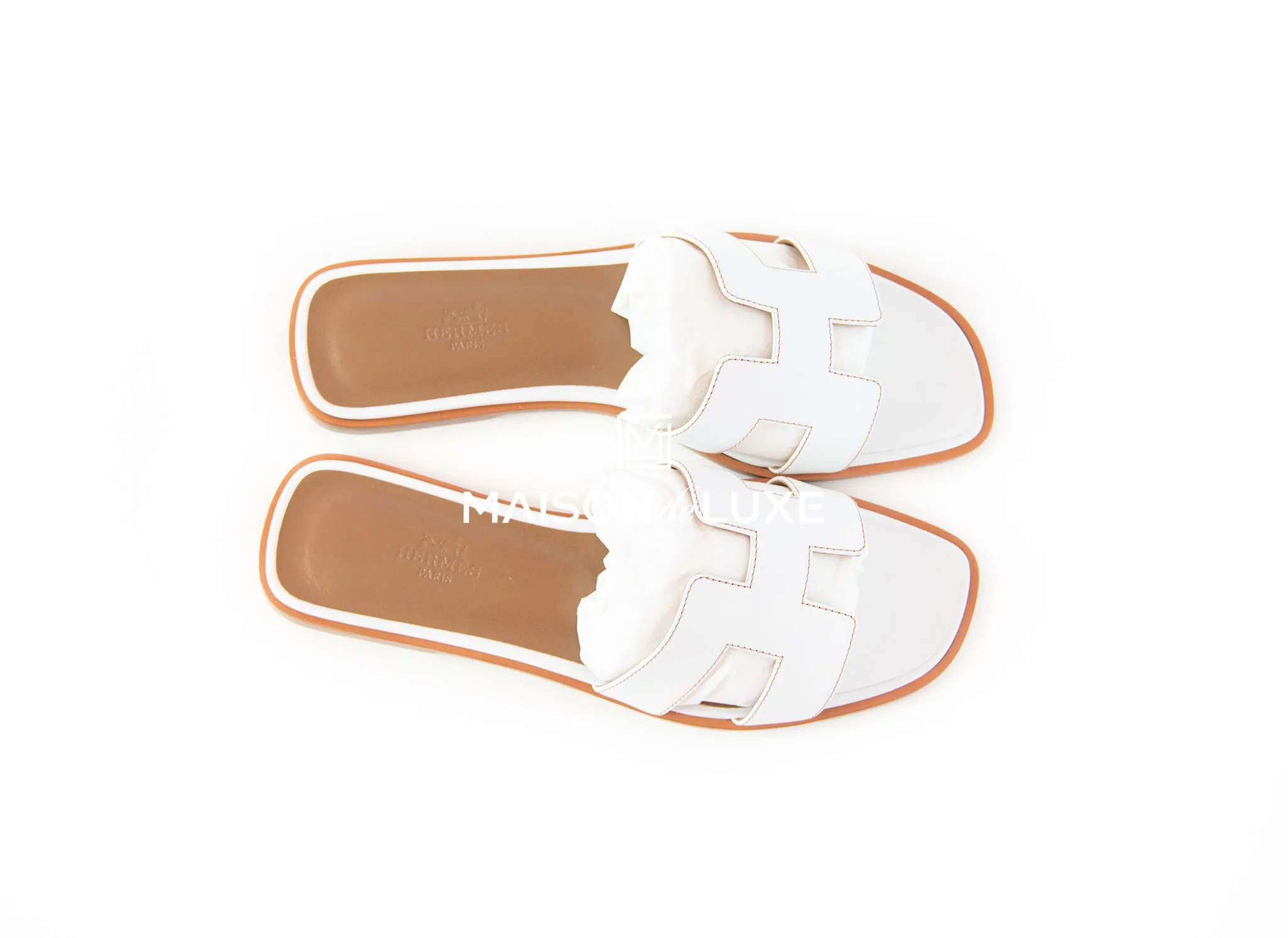 Hermes Women's White Oran Sandal Slipper 38.5 Shoes