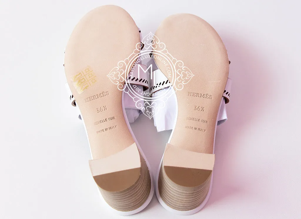 Hermes Womens White Perforated Oasis Sandal Slipper 36.5 Shoes